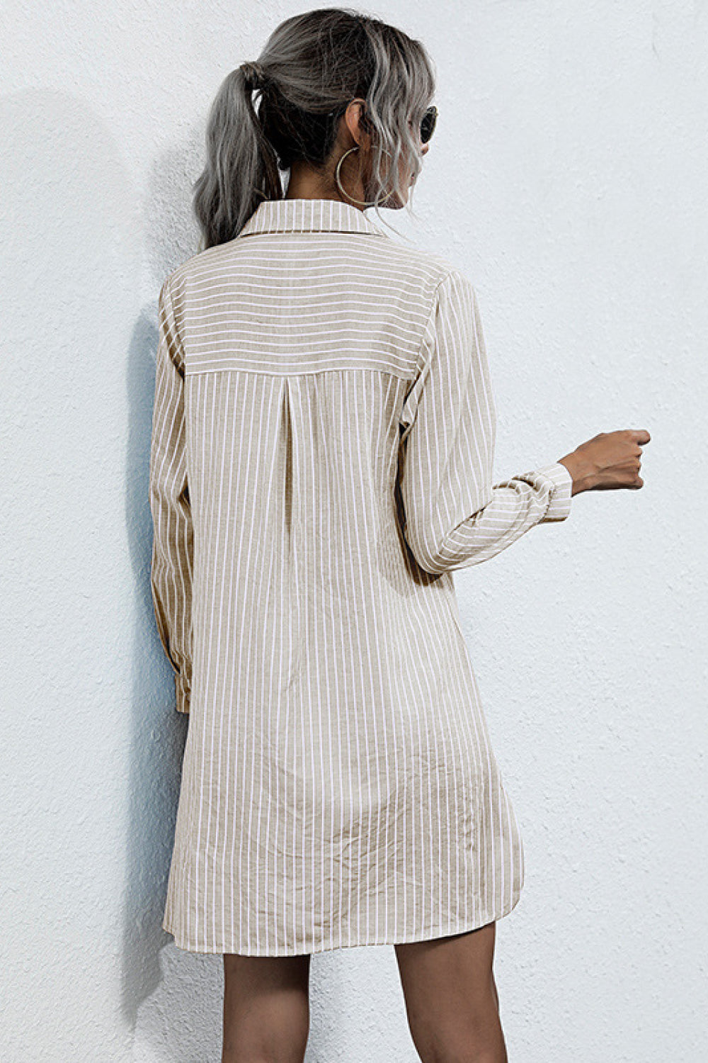 Lace Up Collar Shirt Dress VTU Lace Up Collar Shirt Dress VTU